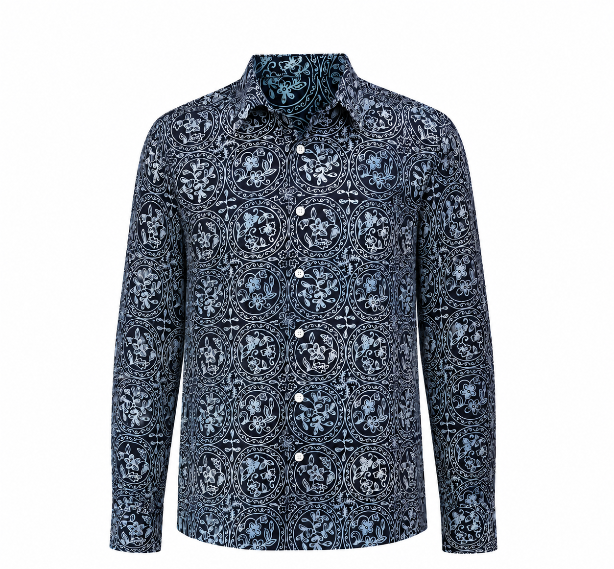 (LSPC-C-BLU) Long Sleeve Pointed Collar Blue Circles Shirt