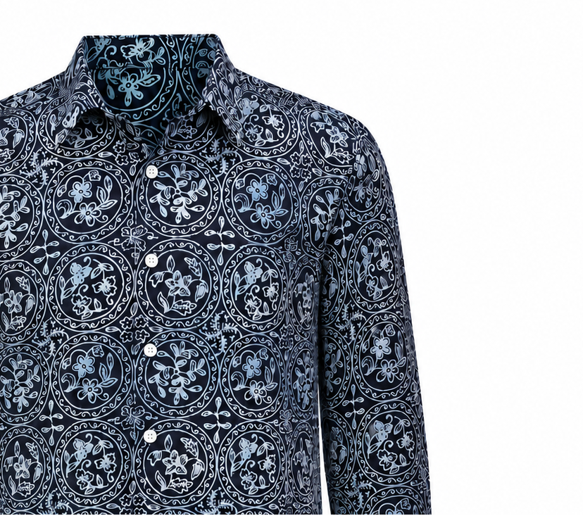 (LSPC-C-BLU) Long Sleeve Pointed Collar Blue Circles Shirt