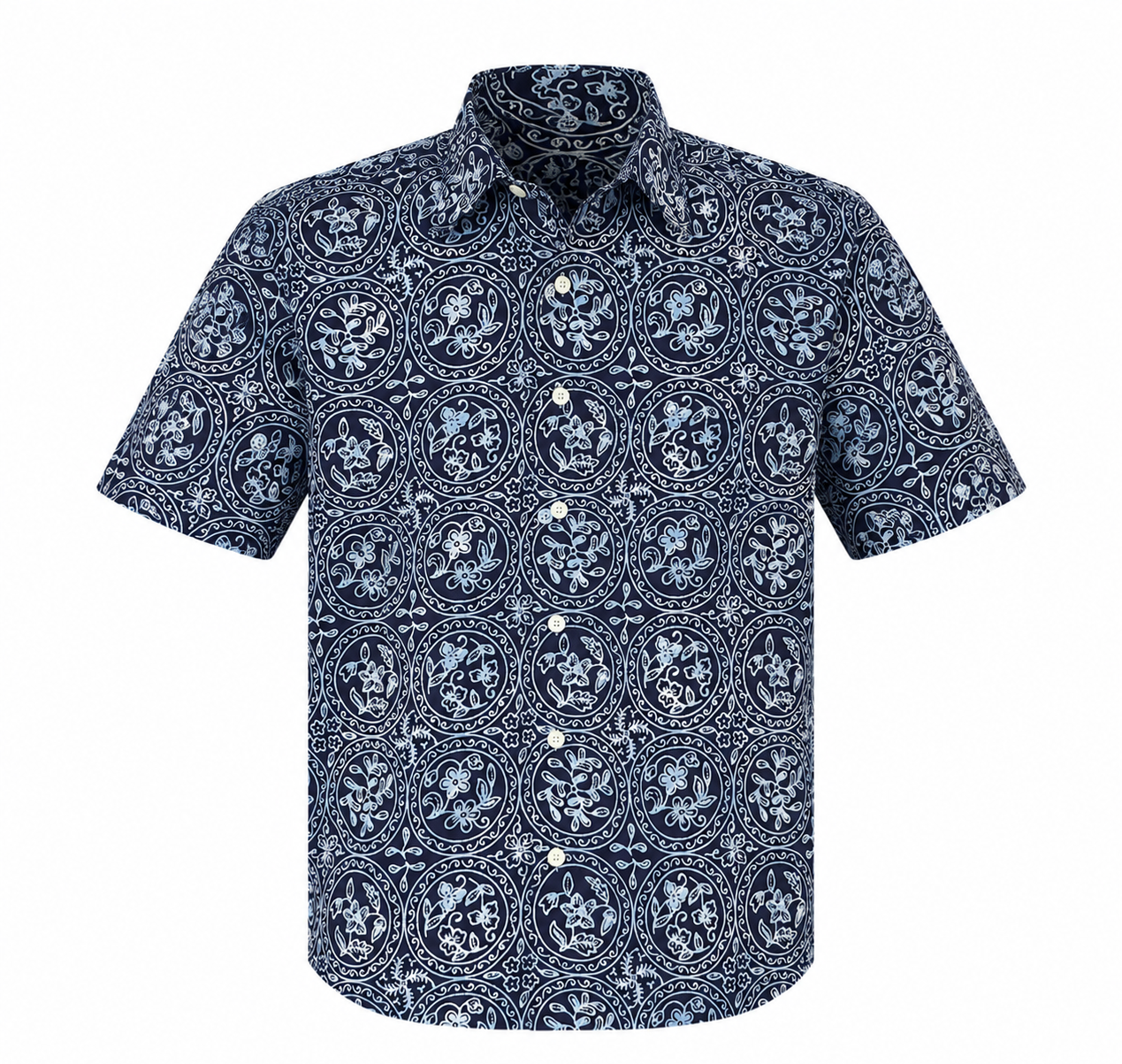(SSPC-C-BLU) Short Sleeve Pointed Collar Blue Circles Shirt