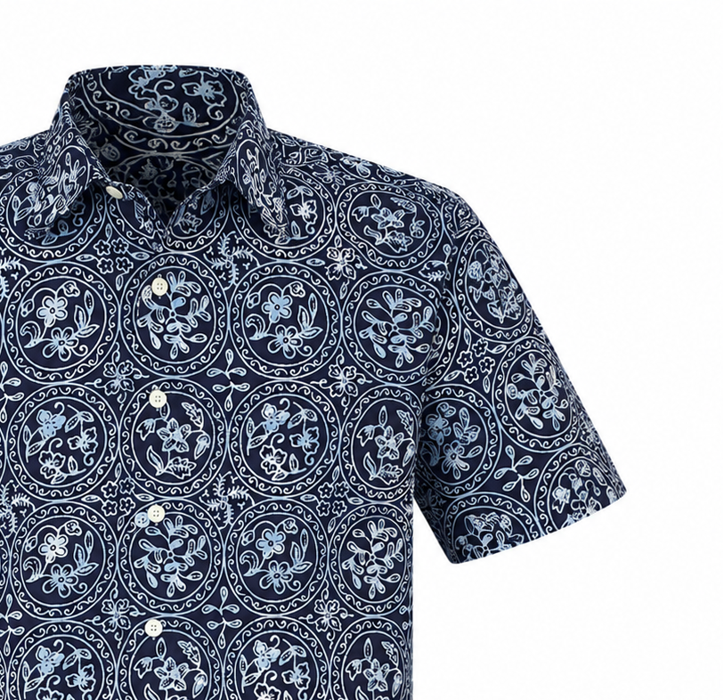 (SSPC-C-BLU) Short Sleeve Pointed Collar Blue Circles Shirt