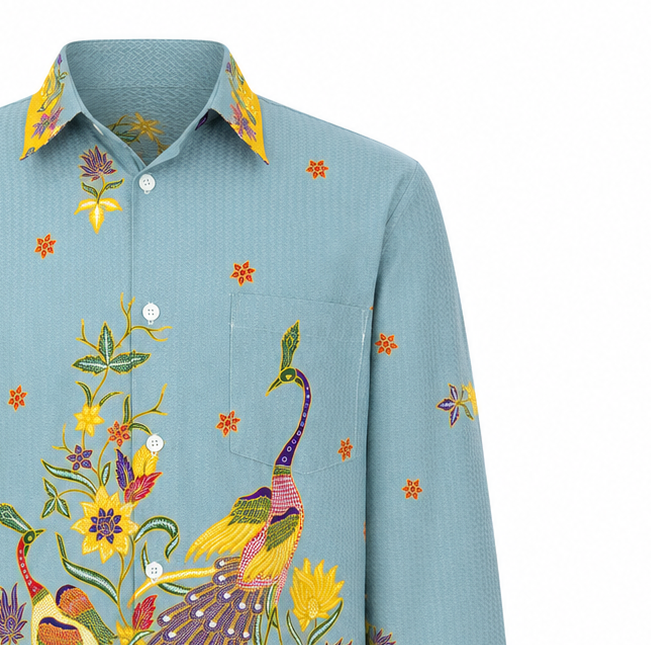 (LSPC-PE-SAG) Long Sleeve Pointed Collar Sage Peacock Shirt