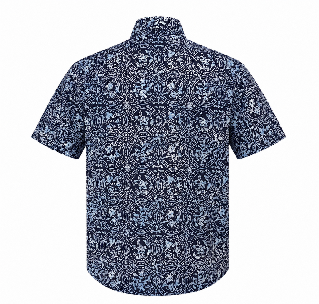 (SSPC-C-BLU) Short Sleeve Pointed Collar Blue Circles Shirt