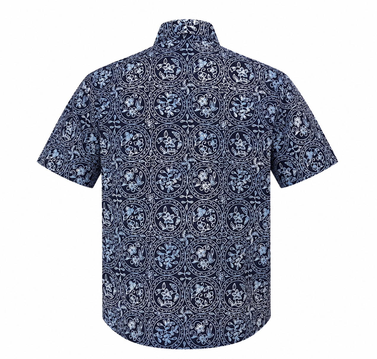(SSPC-C-BLU) Short Sleeve Pointed Collar Blue Circles Shirt