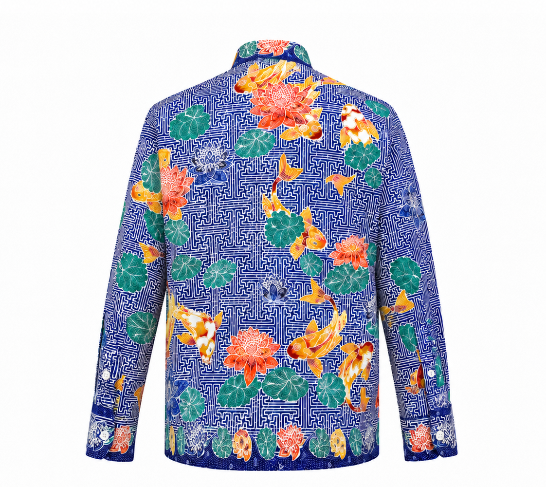 (LSPC-CF-BLU) Long Sleeve Pointed Collar Blue Clownfish Shirt