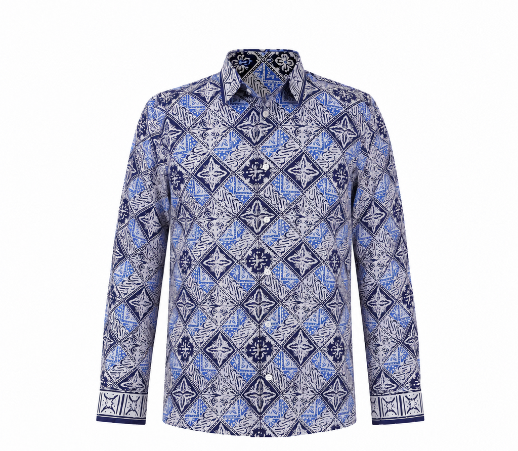 (LSPC-D-BLU) Long Sleeve Pointed Collar Blue Diamonds Shirt