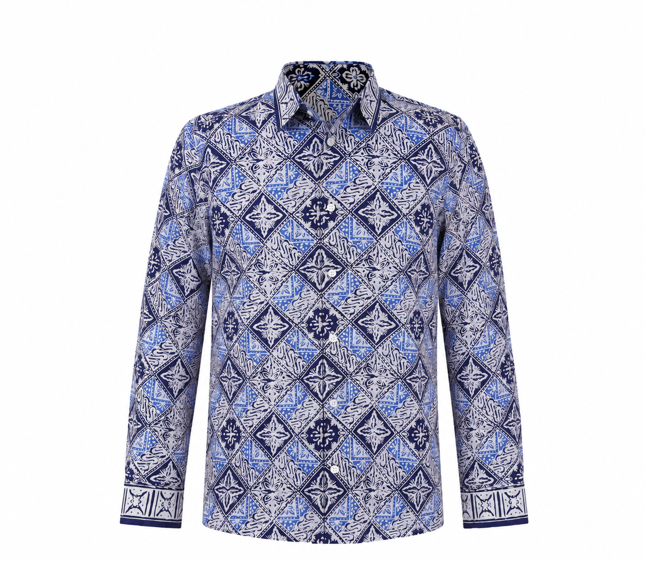 (LSPC-D-BLU) Long Sleeve Pointed Collar Blue Diamonds Shirt