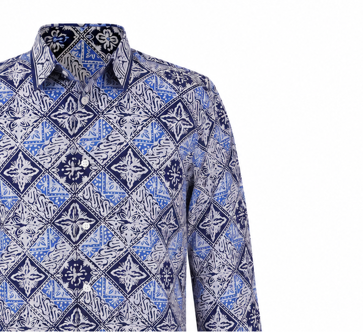 (LSPC-D-BLU) Long Sleeve Pointed Collar Blue Diamonds Shirt