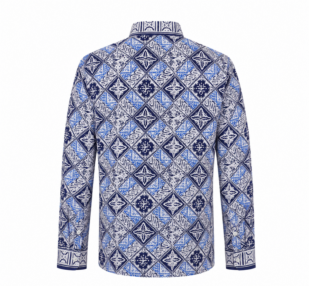 (LSPC-D-BLU) Long Sleeve Pointed Collar Blue Diamonds Shirt