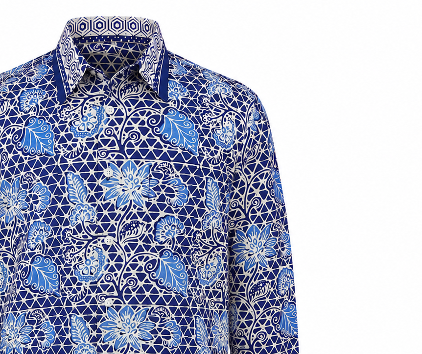 (LSPC-FL-BLU) Long Sleeve Pointed Collar Blue Flower Shirt