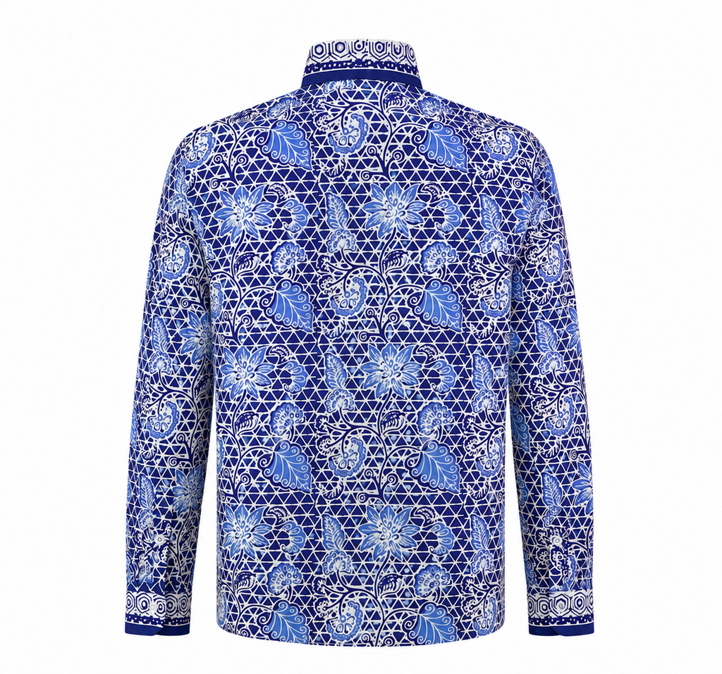 (LSPC-FL-BLU) Long Sleeve Pointed Collar Blue Flower Shirt
