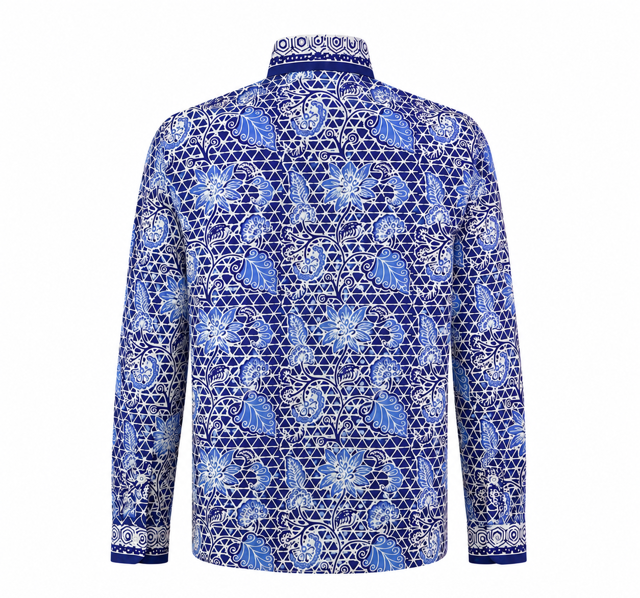 (LSPC-FL-BLU) Long Sleeve Pointed Collar Blue Flower Shirt