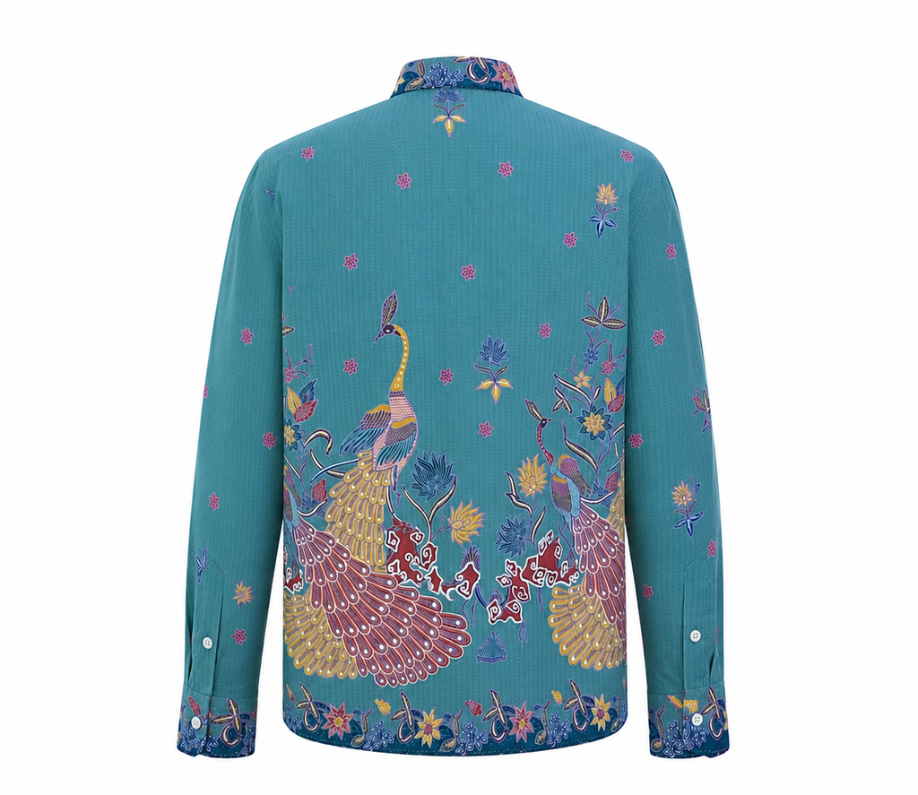 (LSPC-PE-TUR) Long Sleeve Pointed Collar Turquoise Peacock Shirt