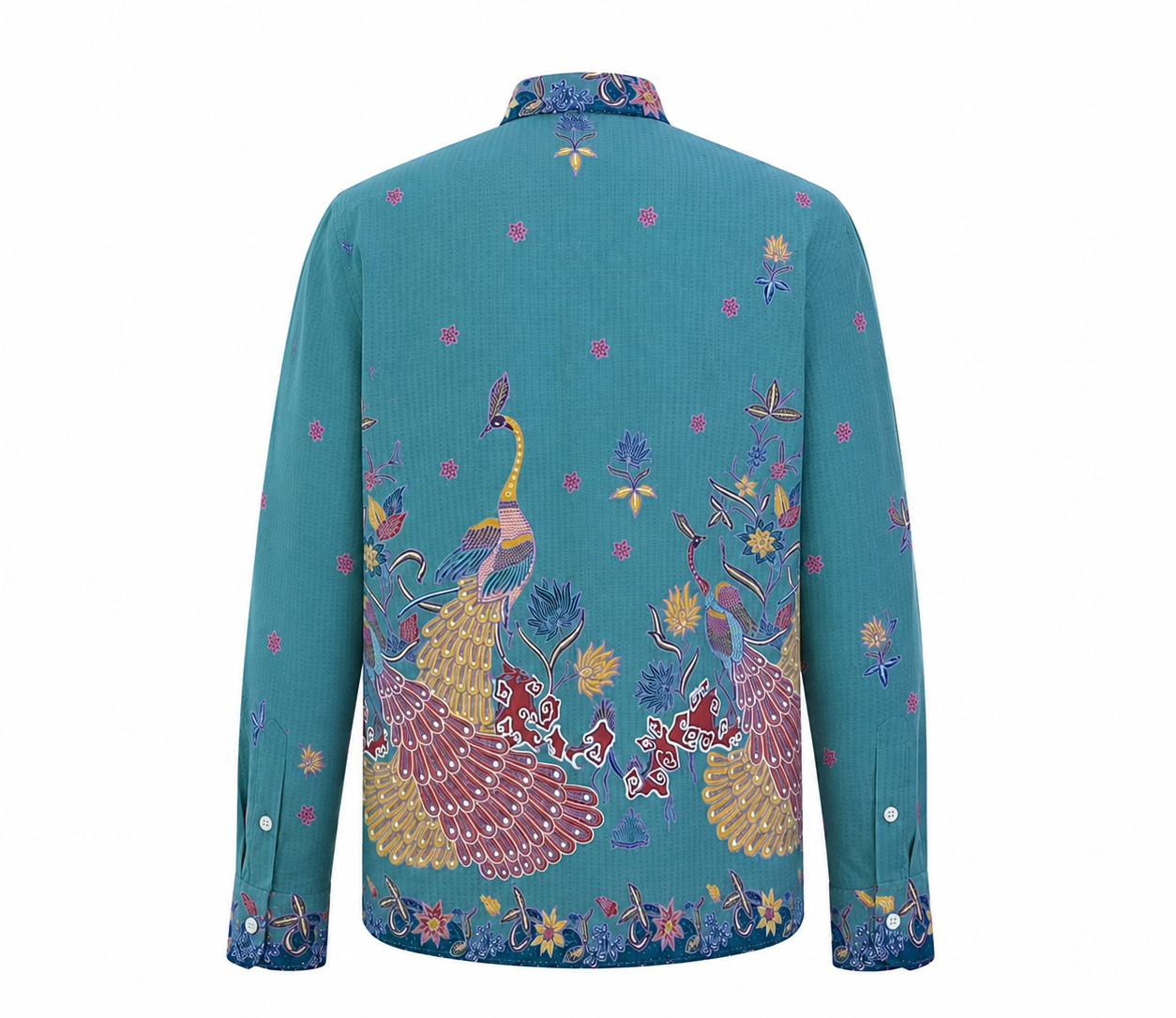 (LSPC-PE-TUR) Long Sleeve Pointed Collar Turquoise Peacock Shirt