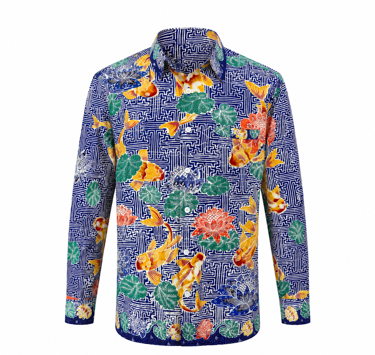 (LSPC-CF-BLU) Long Sleeve Pointed Collar Blue Clownfish Shirt