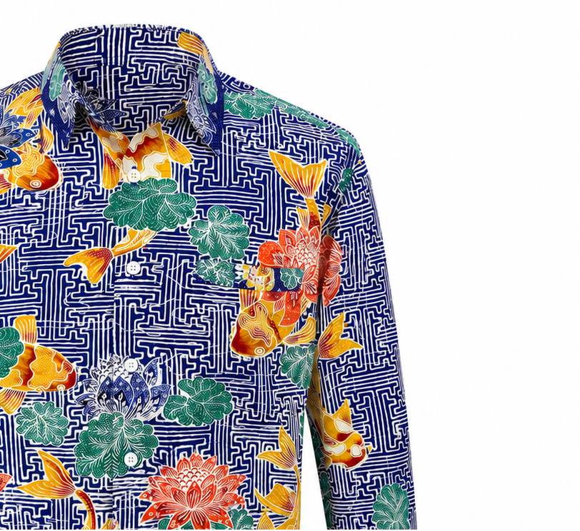 (LSPC-CF-BLU) Long Sleeve Pointed Collar Blue Clownfish Shirt