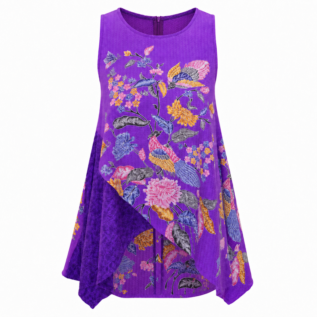 (TSBB-FL-PUR) Purple Flower Summer Batik Blouse