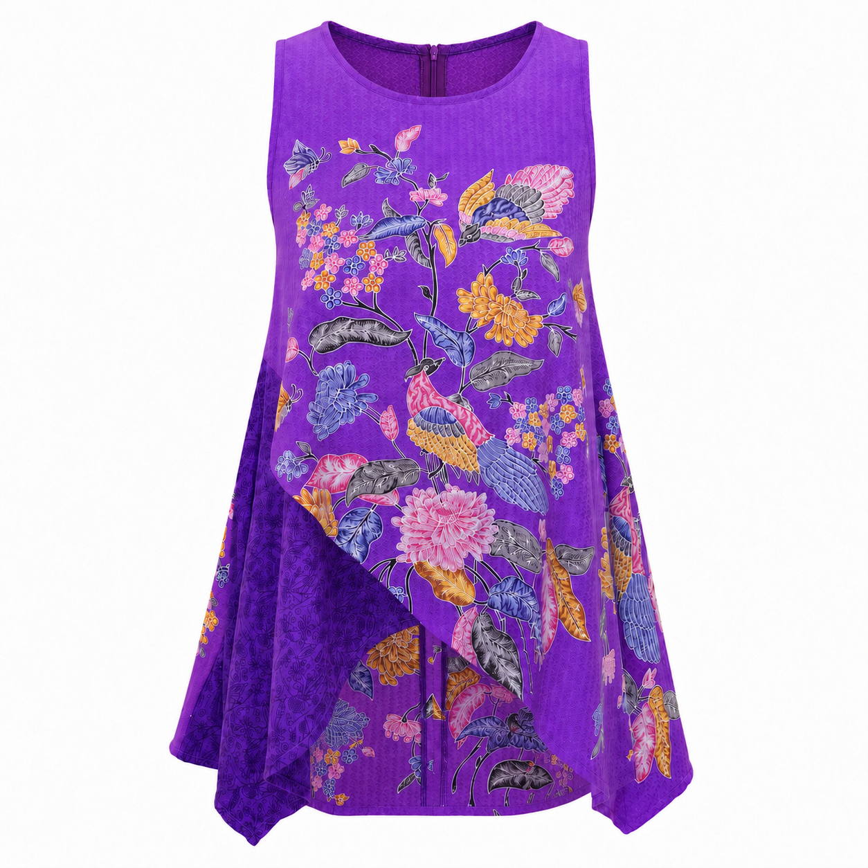 (TSBB-FL-PUR) Purple Flower Summer Batik Blouse
