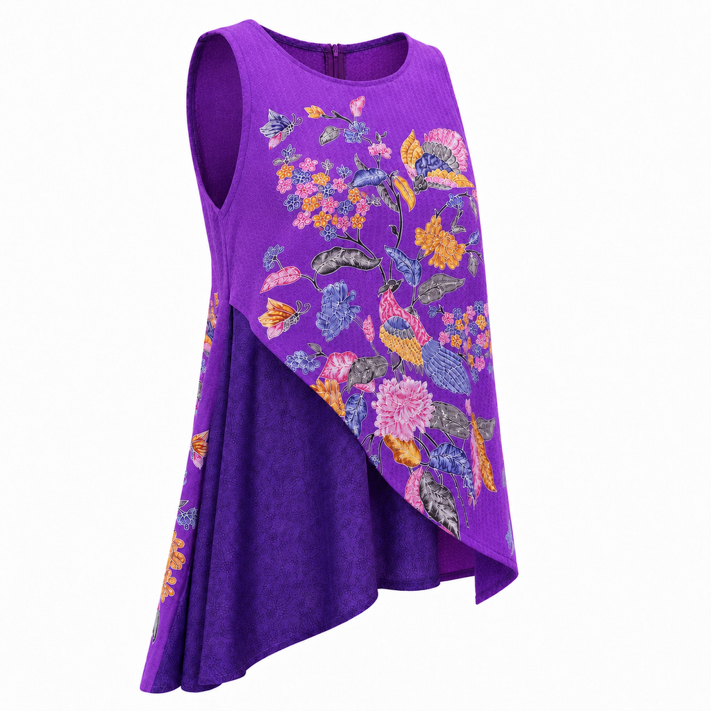 (TSBB-FL-PUR) Purple Flower Summer Batik Blouse
