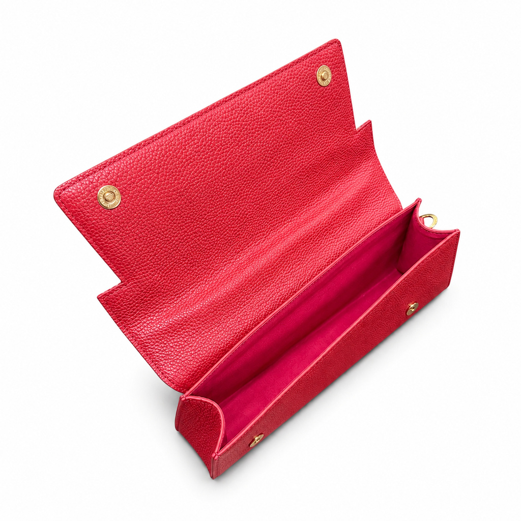 (TTCLTB-ORBLUPUR-RED) Blue Purple Orchid Red Leather Trapeze Bag