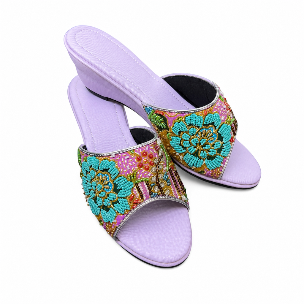 (WPU-FLOT) Purple Wedges - Turquoise Beaded Flower