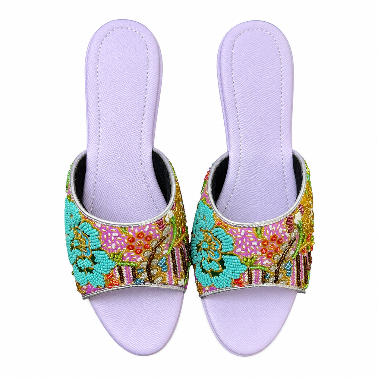 (WPU-FLOT) Purple Wedges - Turquoise Beaded Flower