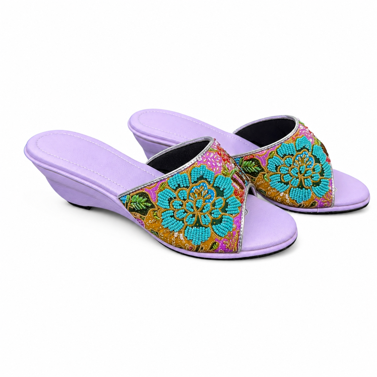 (WPU-FLOT) Purple Wedges - Turquoise Beaded Flower