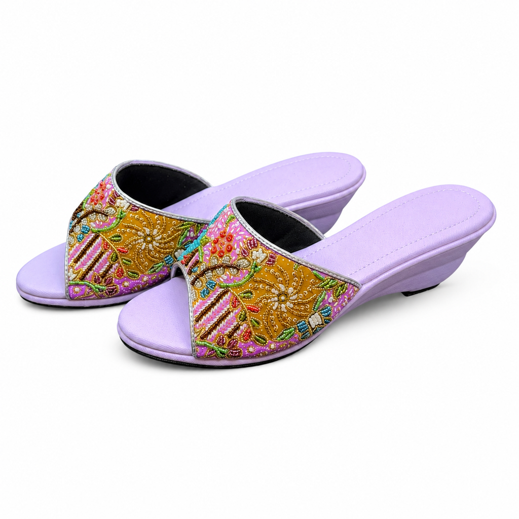 (WPU-FLOT) Purple Wedges - Turquoise Beaded Flower