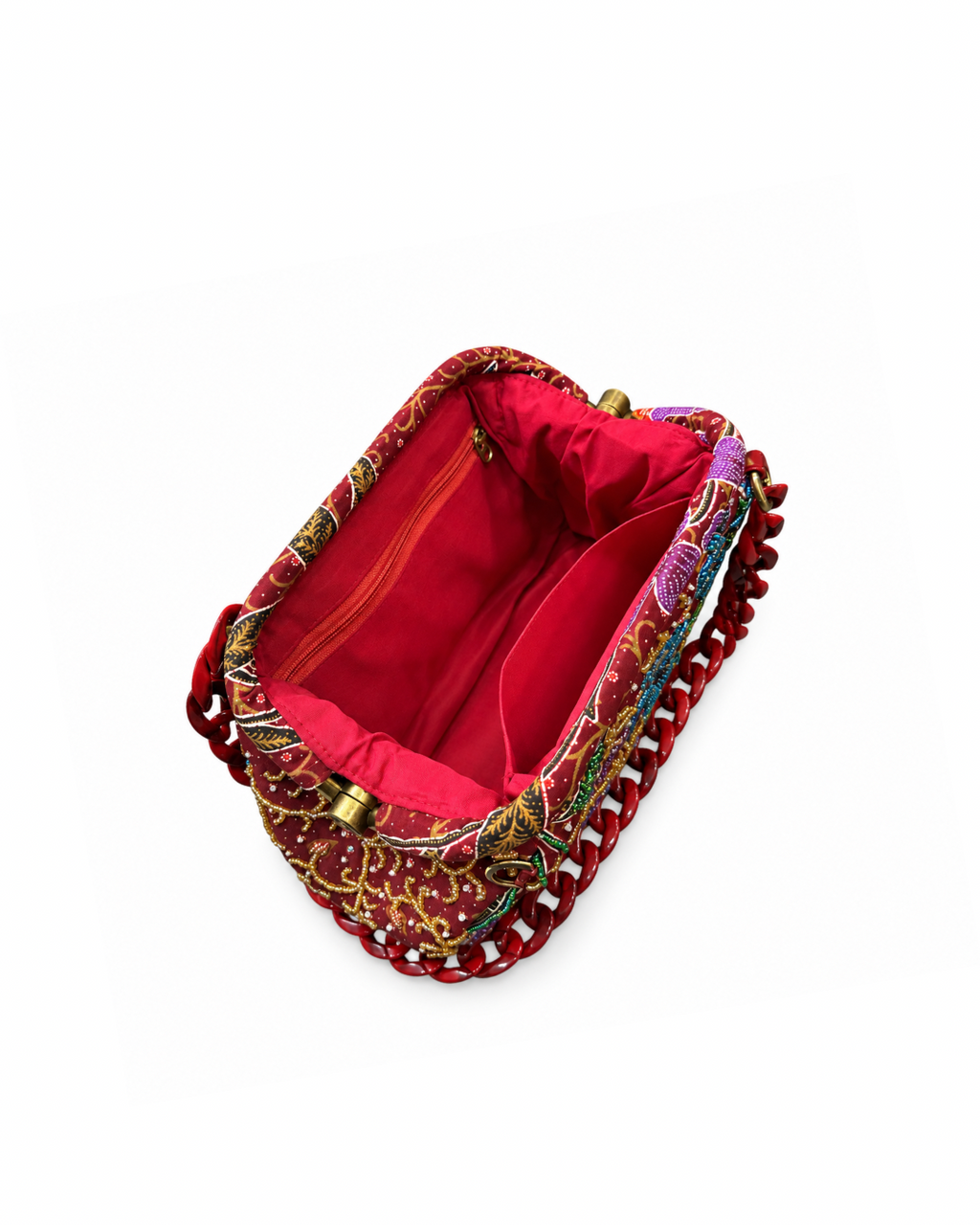 (SHBSRDB-MAR-ORPURBLU) Maroon Small Round Doctor Bag Purple Blue Orchid