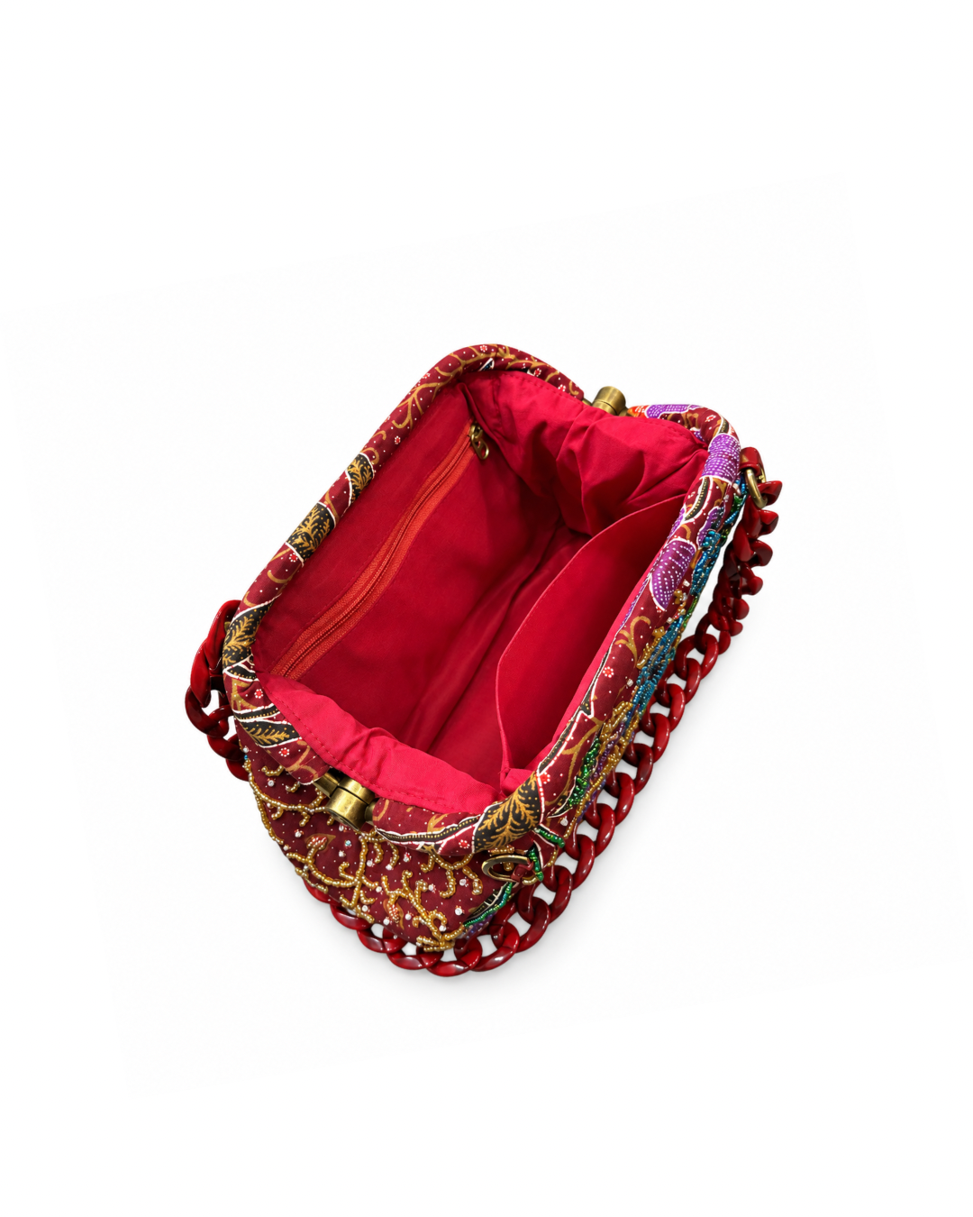 (SHBSRDB-MAR-ORPURBLU) Maroon Small Round Doctor Bag Purple Blue Orchid