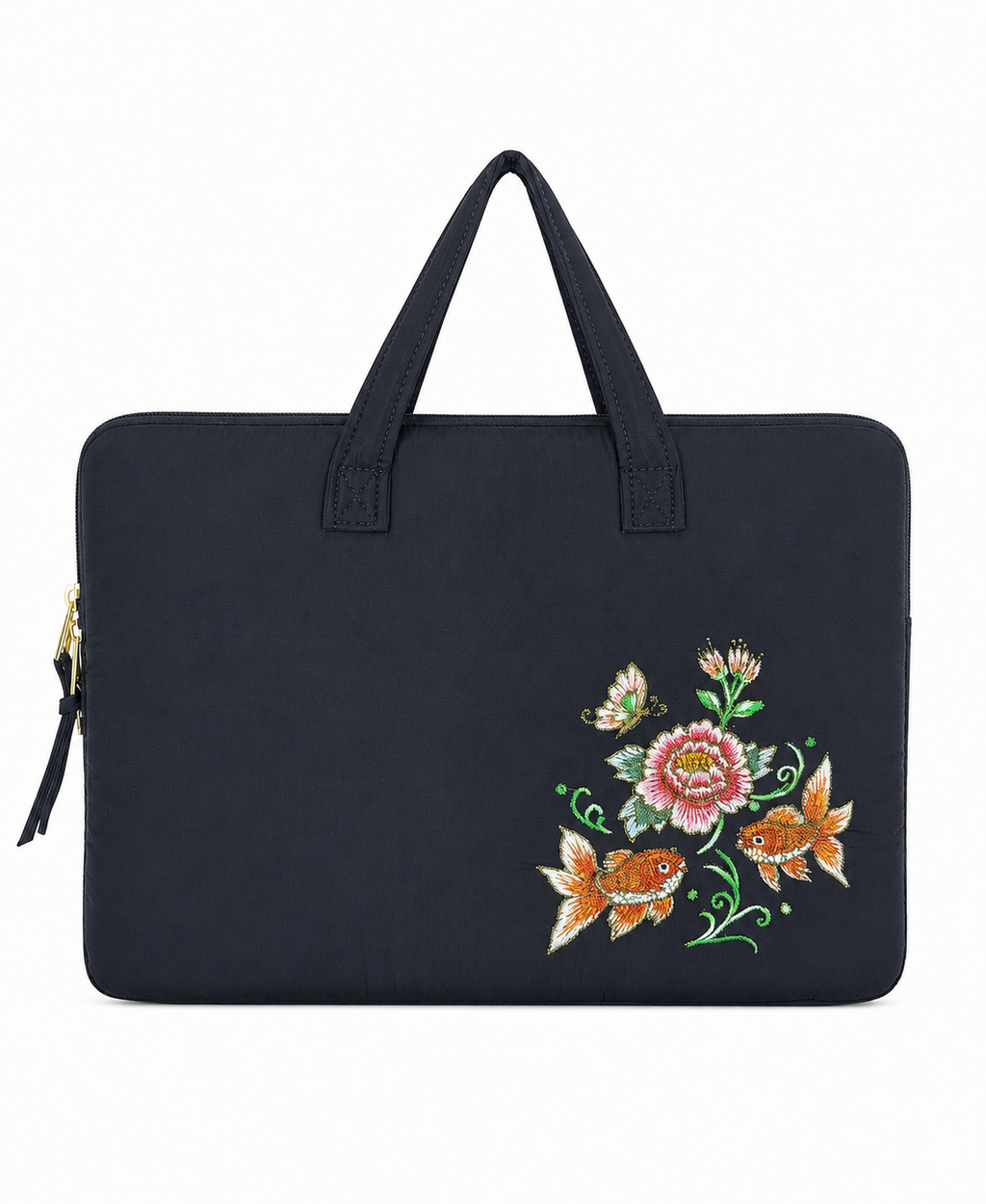 (LTBPELB-GF-BLK) Black Puffer Goldfish Embroidery Laptop Bag