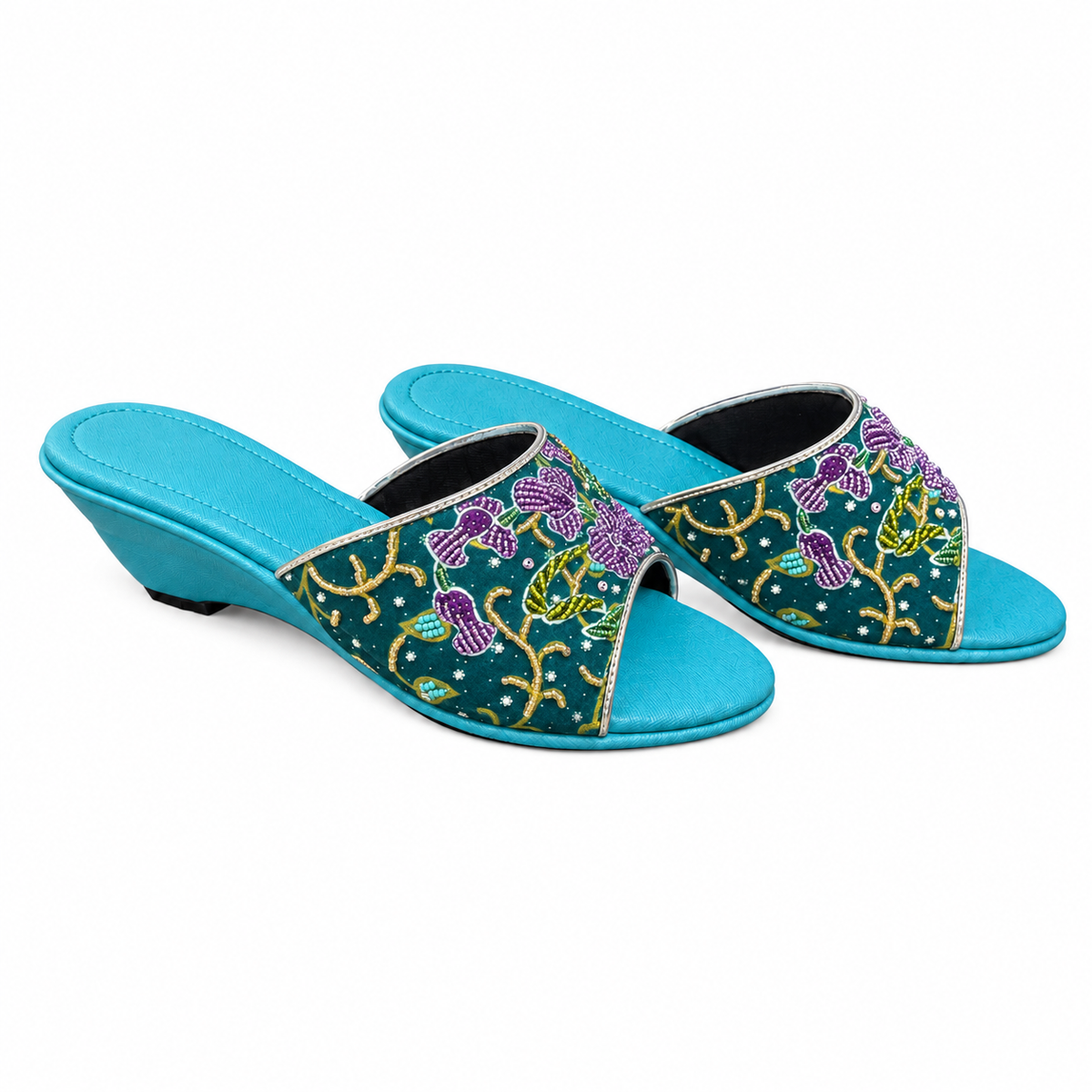 (WTUR-ORPUR) Turquoise Wedges - Purple Beaded Orchid