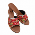 (HBRN-ORRED) Brown Heels - Red Beaded Orchid