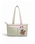 (TTCPEBB-PF-WPE) White Pearl Puffer Peony Flower Embroidery Boston Bag