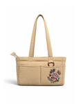 (TTCPEBB-PF-KHK) Khaki Puffer Peony Flower Embroidery Boston Bag