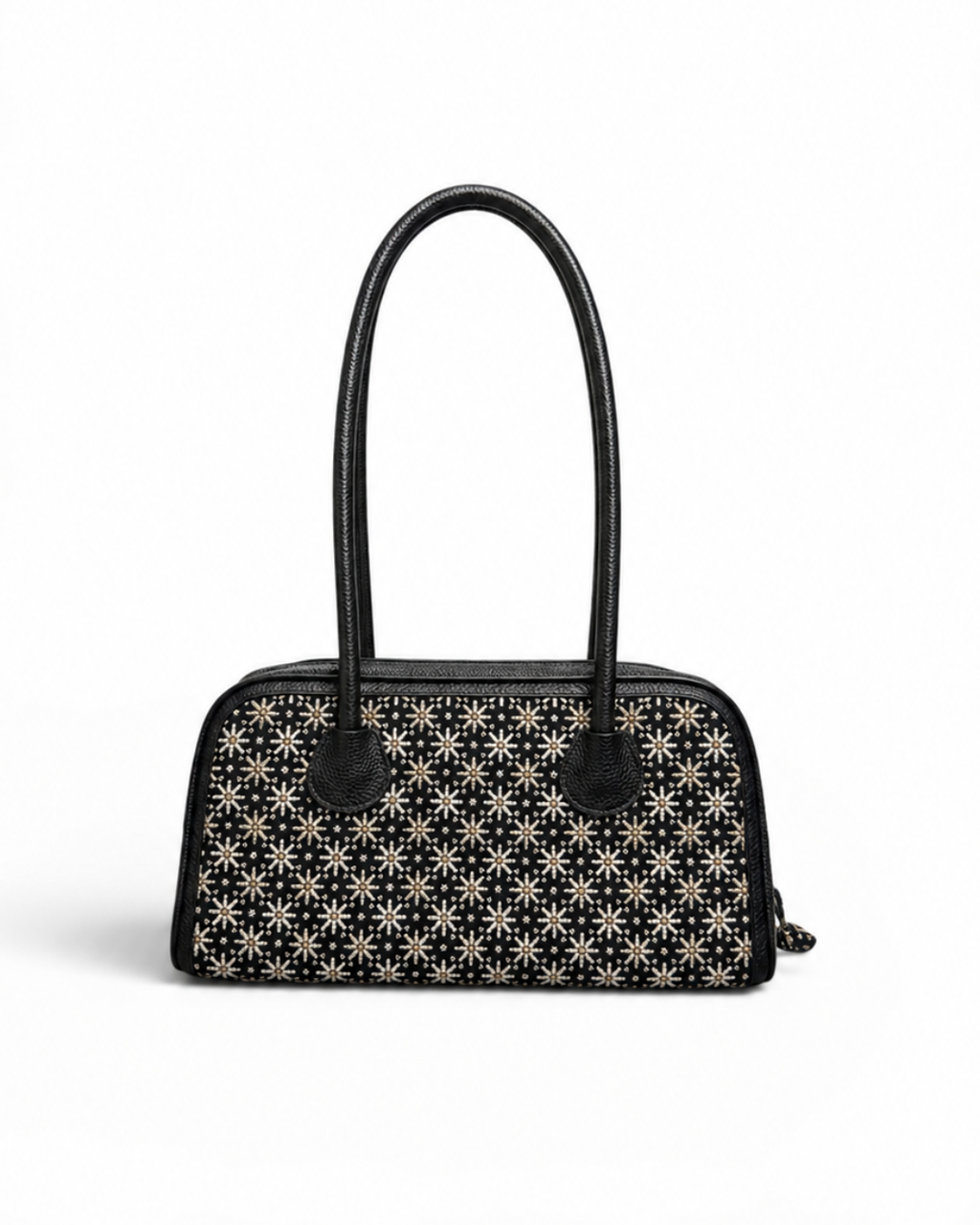 (TTCLBB-MD-BLK) Black Mini Daisies Leather Boston Bag