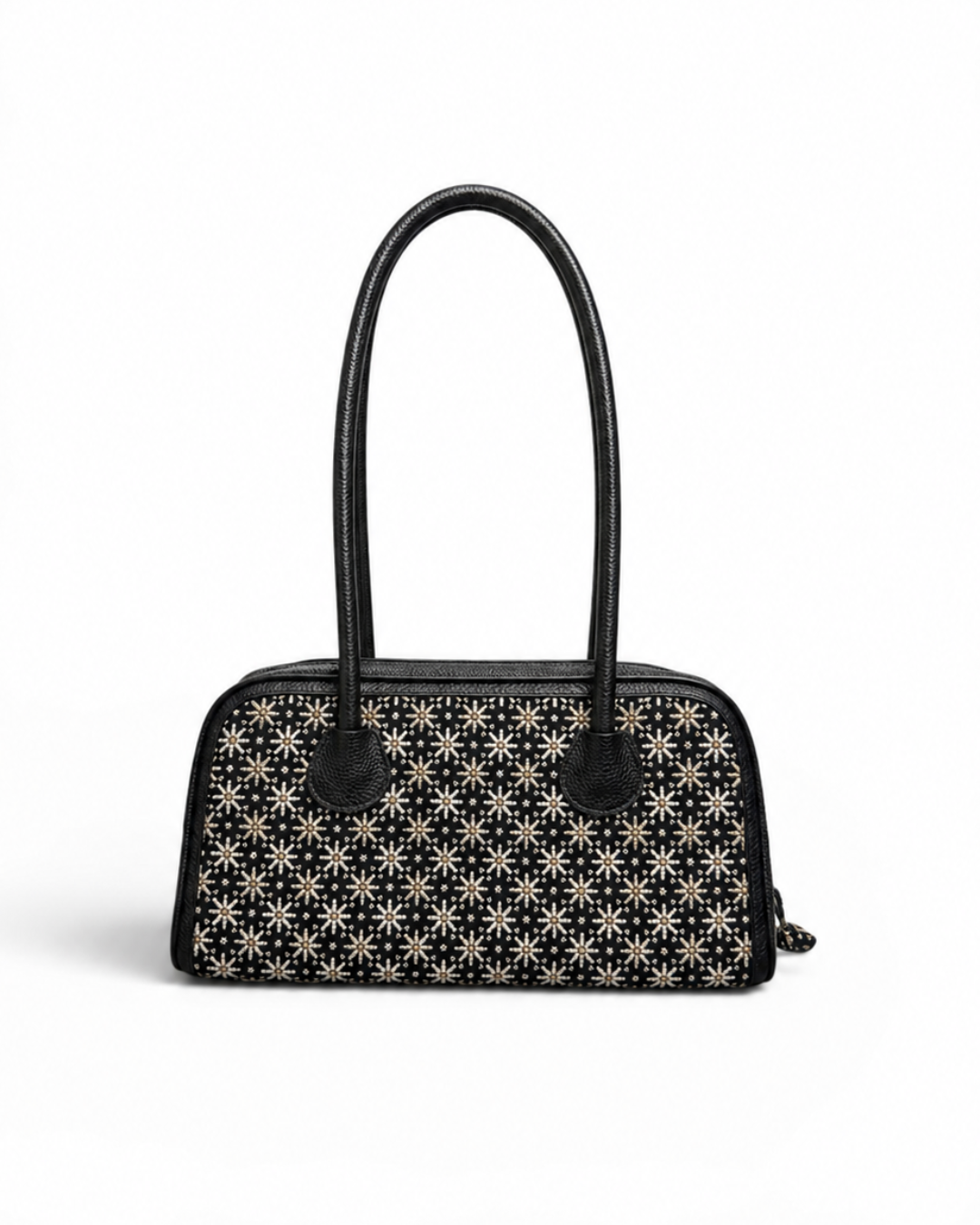 (TTCLBB-MD-BLK) Black Mini Daisies Leather Boston Bag