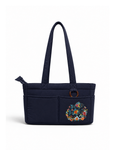 (TTCPEBB-FF-BLU) Blue Puffer Flower Fish Embroidery Boston Bag