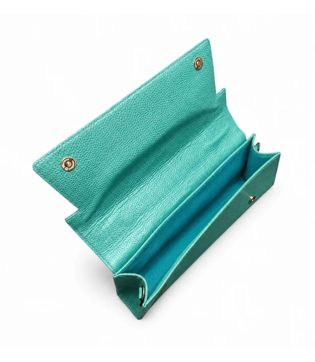 (TTCLTB-TUR-ORPNKPUR) Turquoise Leather Trapeze Bag Pink Purple Orchid