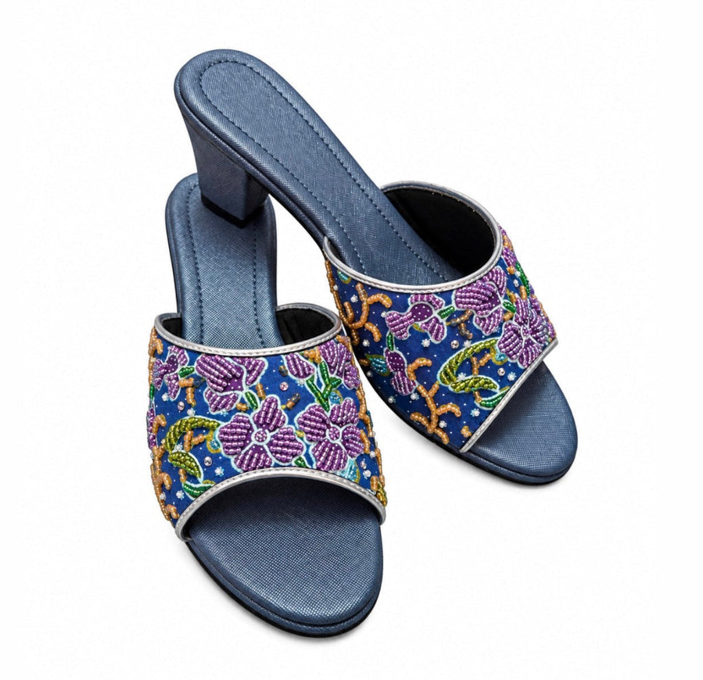 (HBLU-ORPUR) Blue Heels - Purple Beaded Orchid