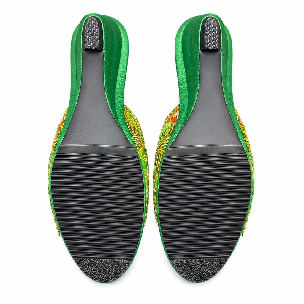 (WG-FLOG) Green Wedges - Green Beaded Flower