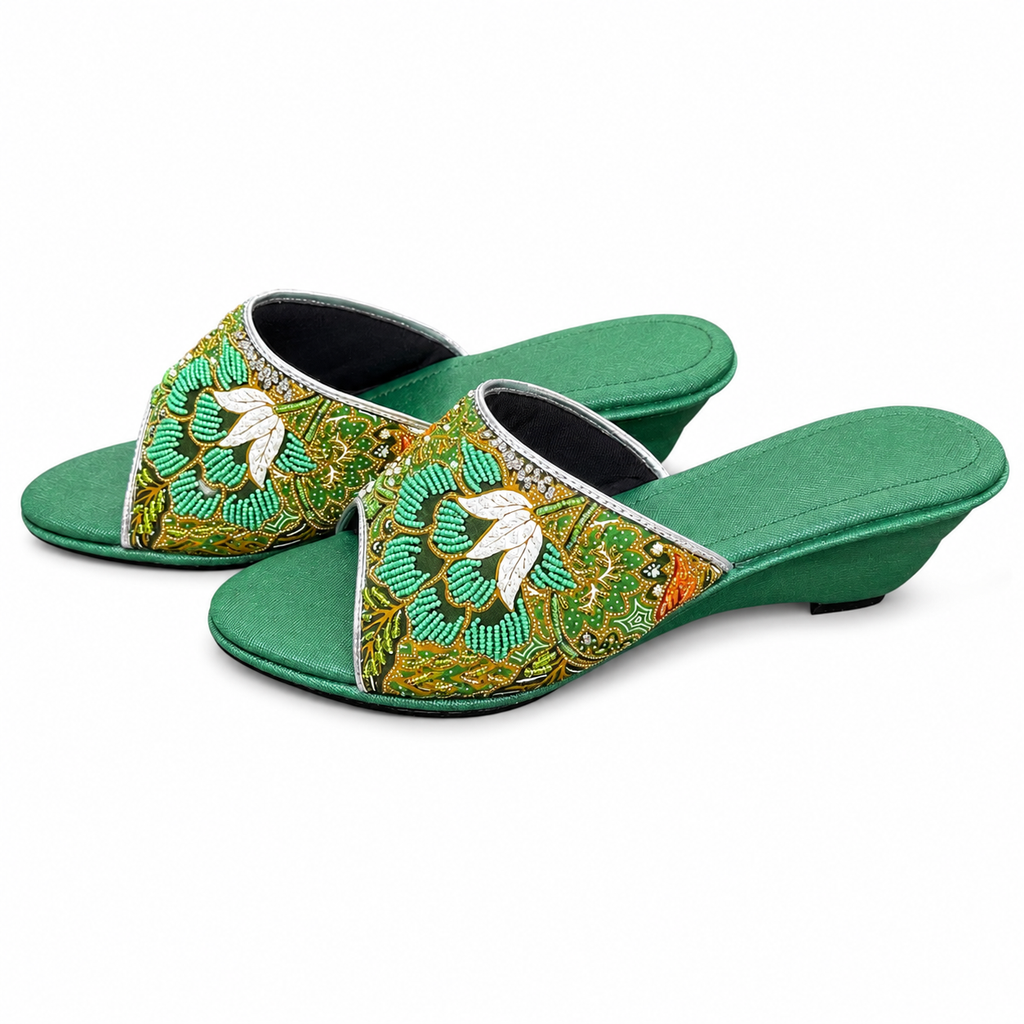 (WG-FLOG) Green Wedges - Green Beaded Flower