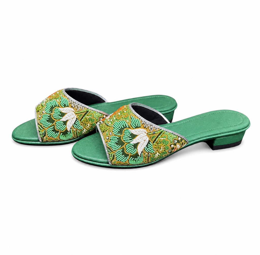 (FG-FLOG) Green Flats - Green Beaded Flower
