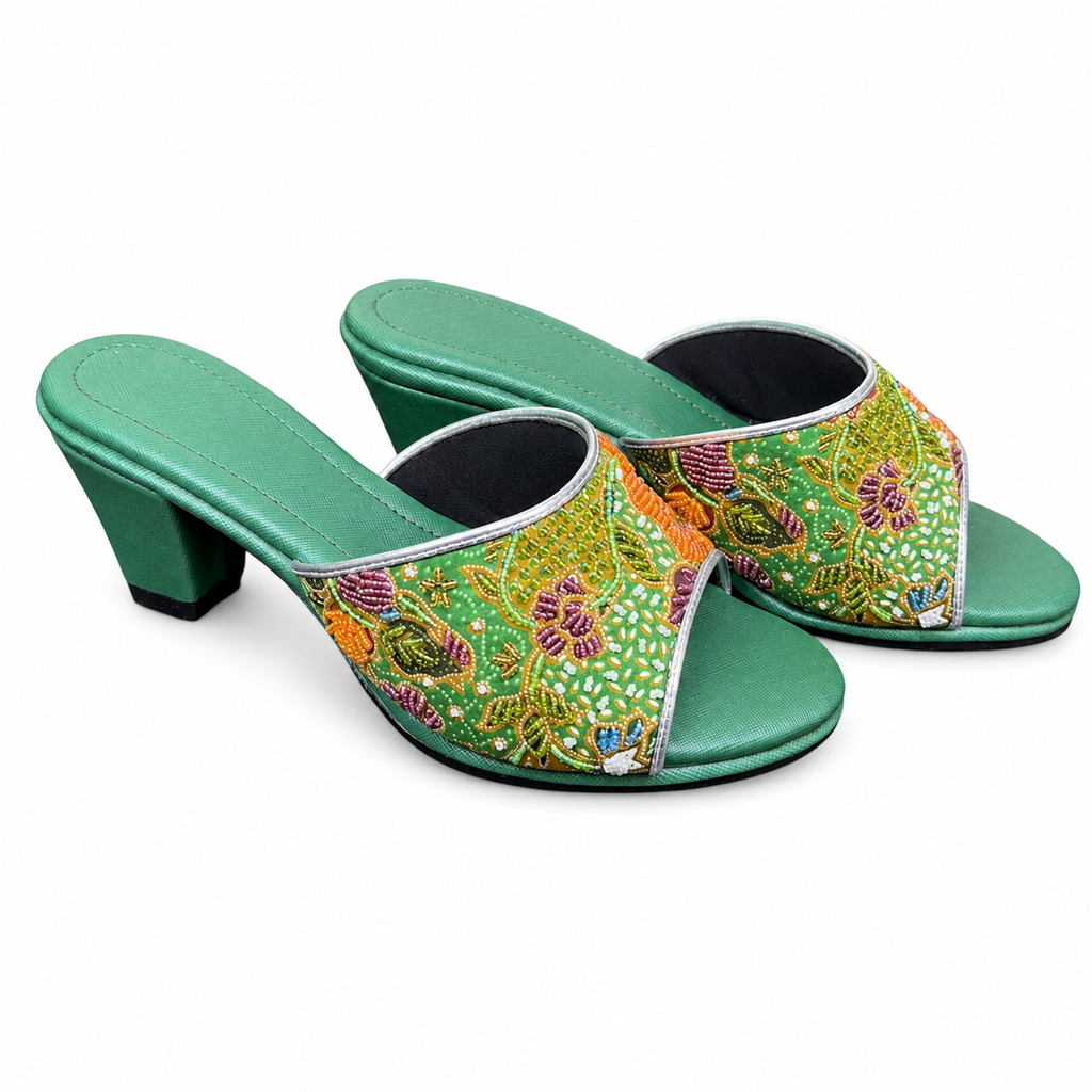 (HG-FLOO) Green Heels - Orange Beaded Flower