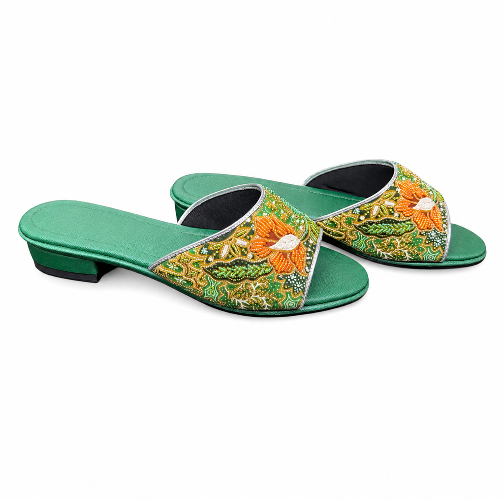 (FG-FLOG) Green Flats - Green Beaded Flower