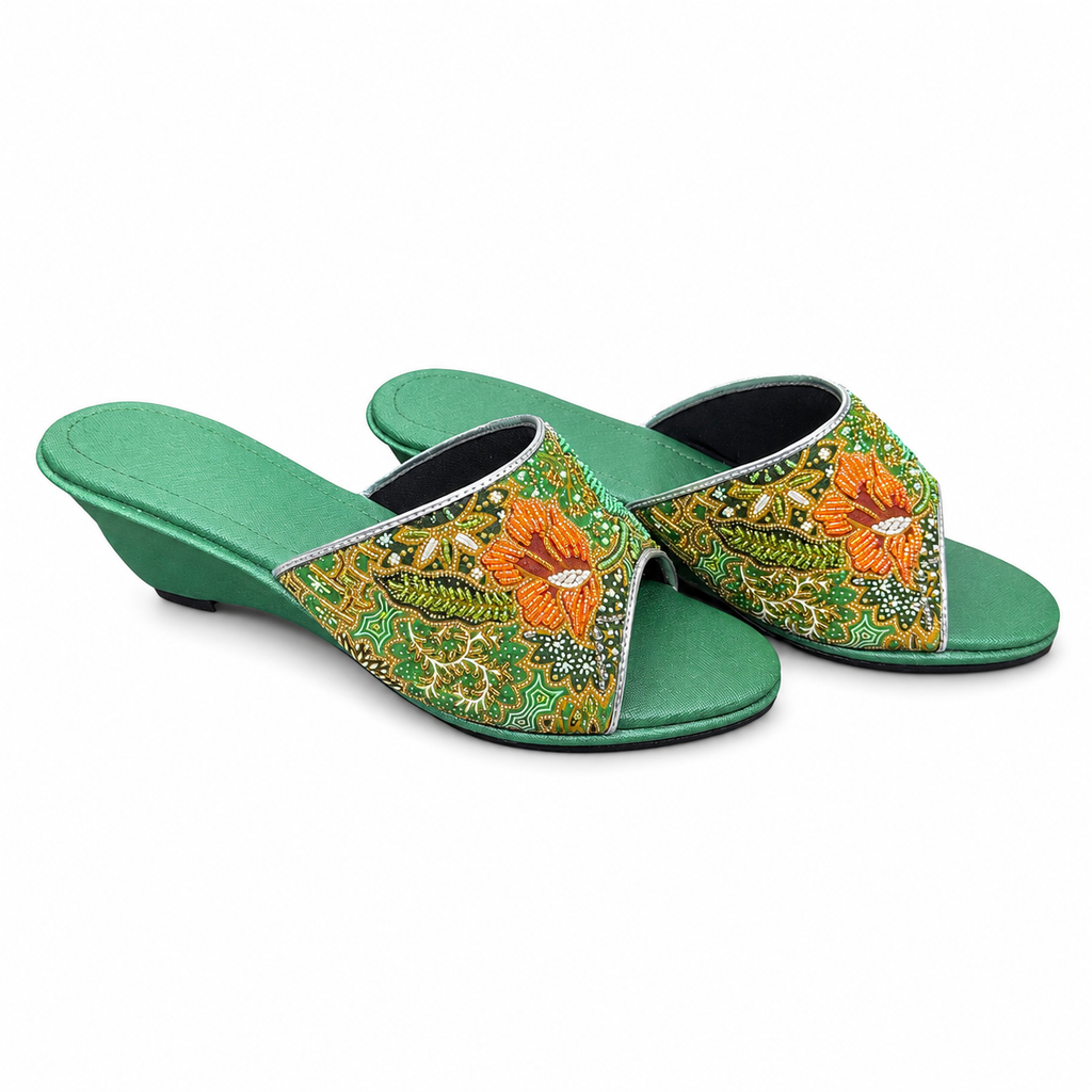 (WG-FLOG) Green Wedges - Green Beaded Flower