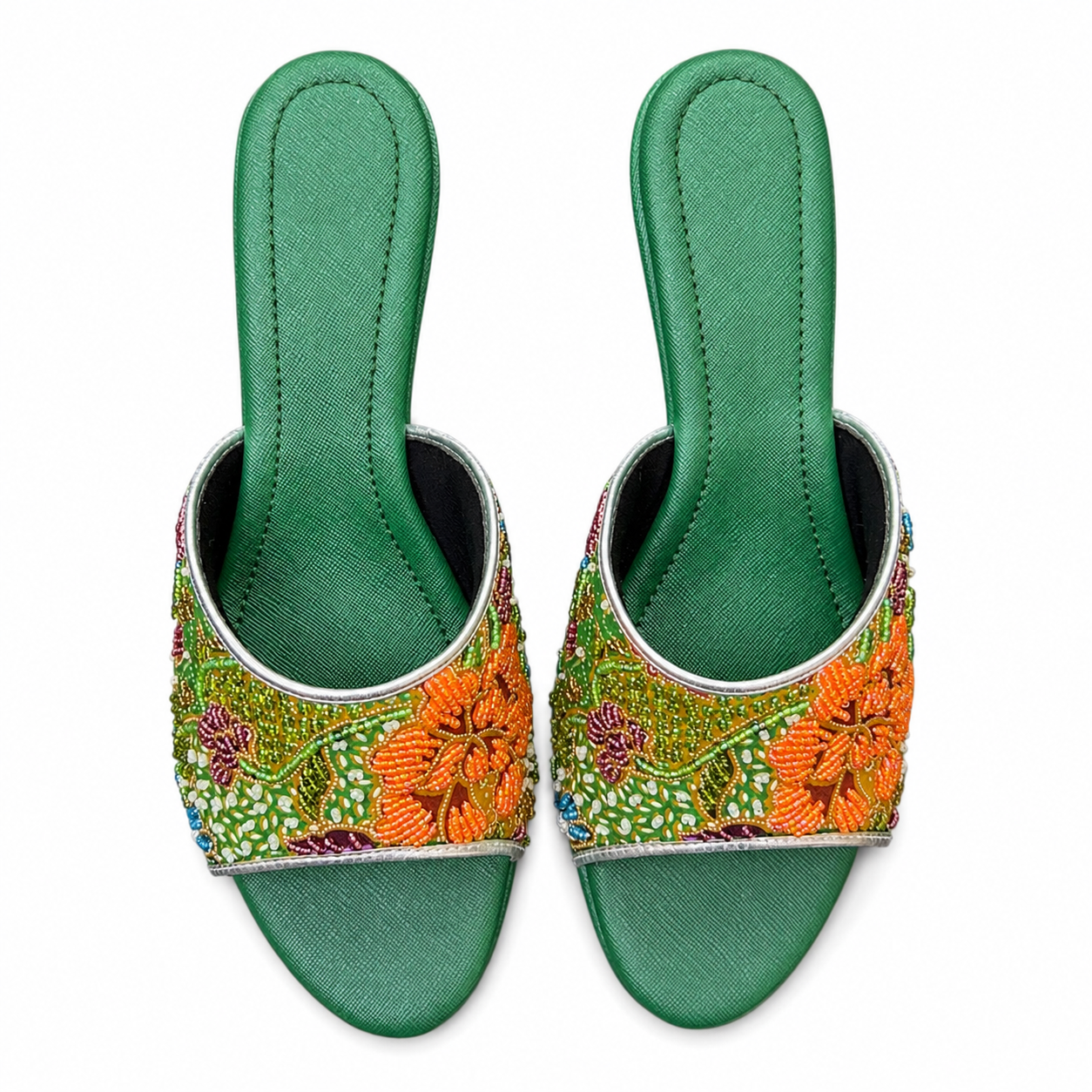 (HG-FLOO) Green Heels - Orange Beaded Flower
