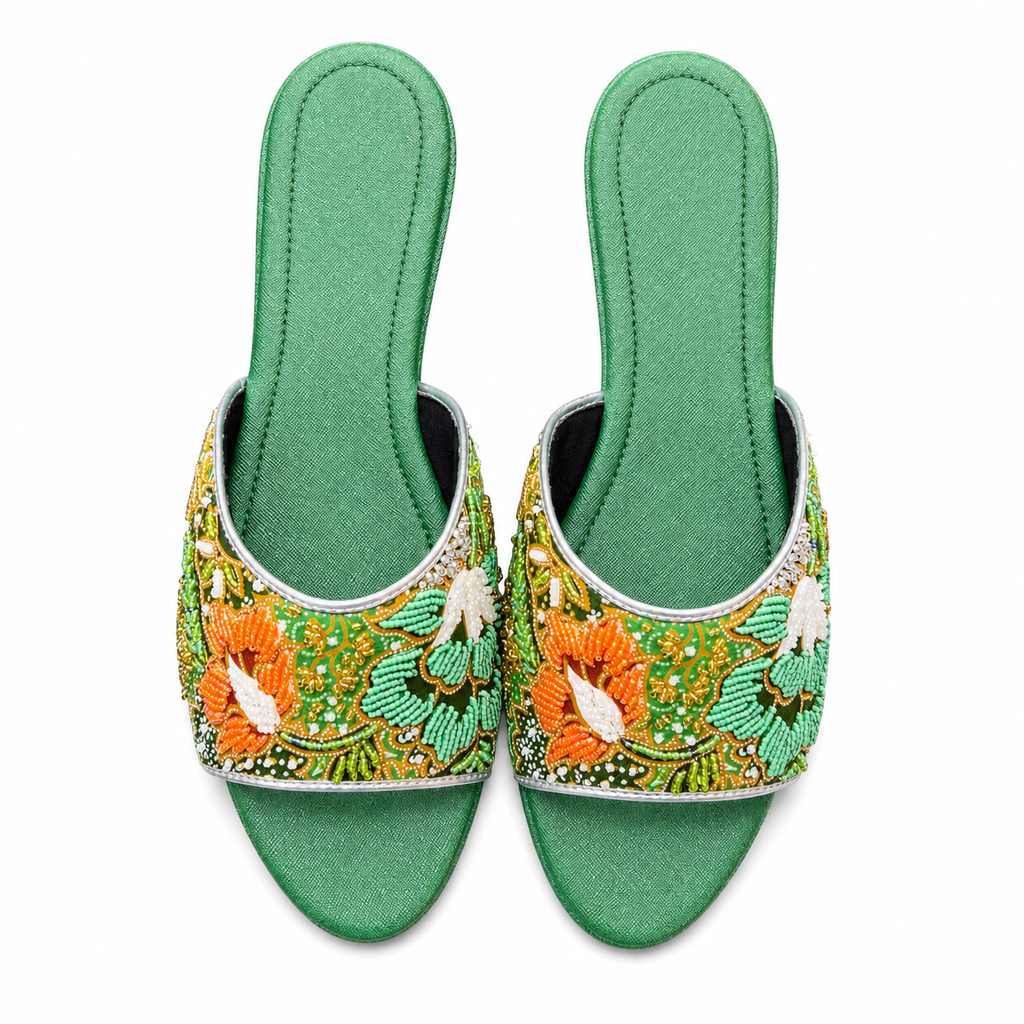 (FG-FLOG) Green Flats - Green Beaded Flower