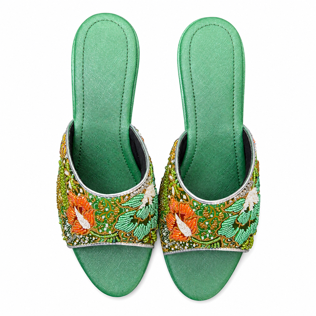 (WG-FLOG) Green Wedges - Green Beaded Flower