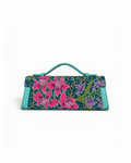 (TTCLTB-TUR-ORPNKPUR) Turquoise Leather Trapeze Bag Pink Purple Orchid