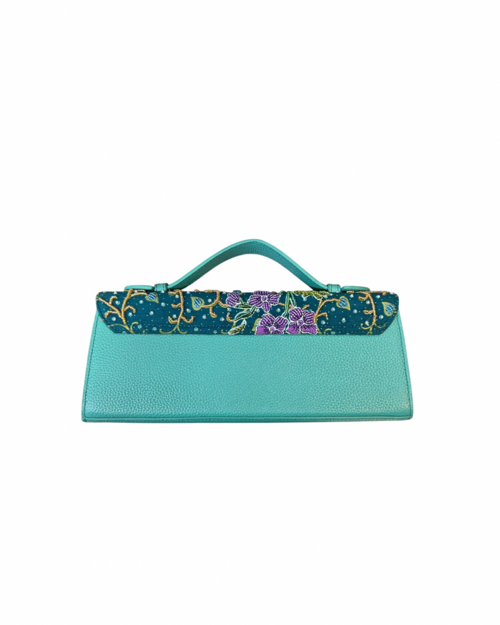 (TTCLTB-TUR-ORPNKPUR) Turquoise Leather Trapeze Bag Pink Purple Orchid